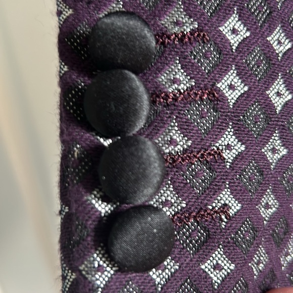 Tuxedo jacket. Size M. Purple and black jacquard with black shawl collar.  NWT - Picture 9 of 10